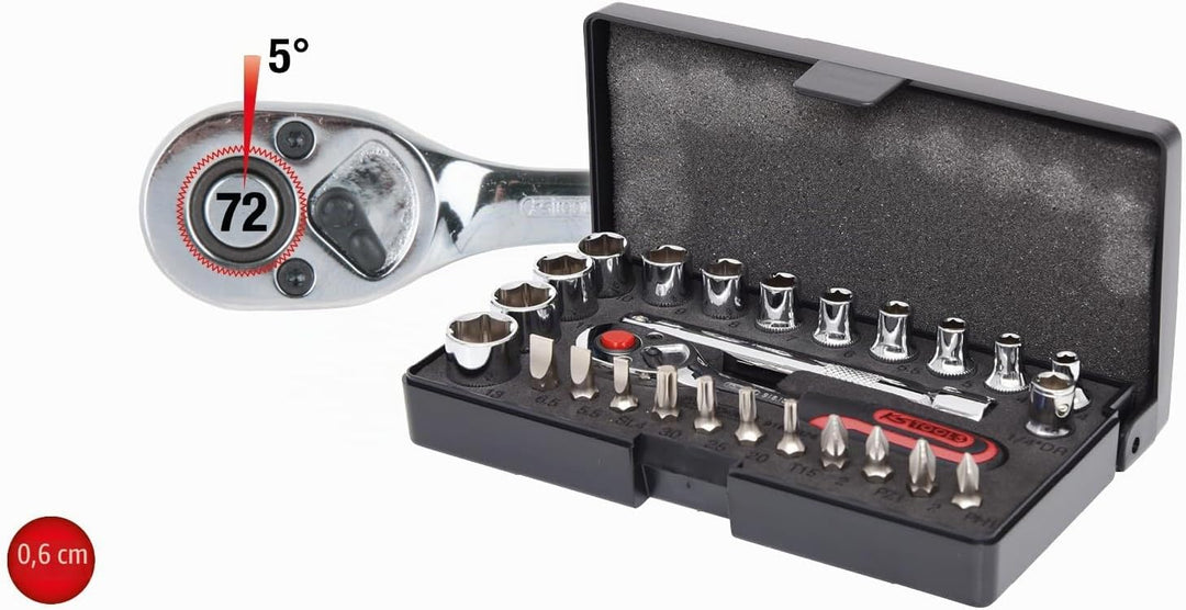 KS Tools 918.0626 1/4 Zoll CHROMEplus Steckschlüssel-Satz | inklusive Umschaltknarre, 72-Zahn | hoch