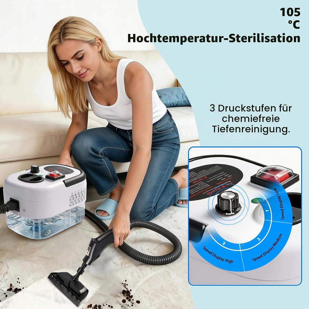 Neu 3-Stufig Einstellbarer Dampfreiniger Handgerät für Alles Haushalt Und Auto, 11s Aufheizzeit, 3ba