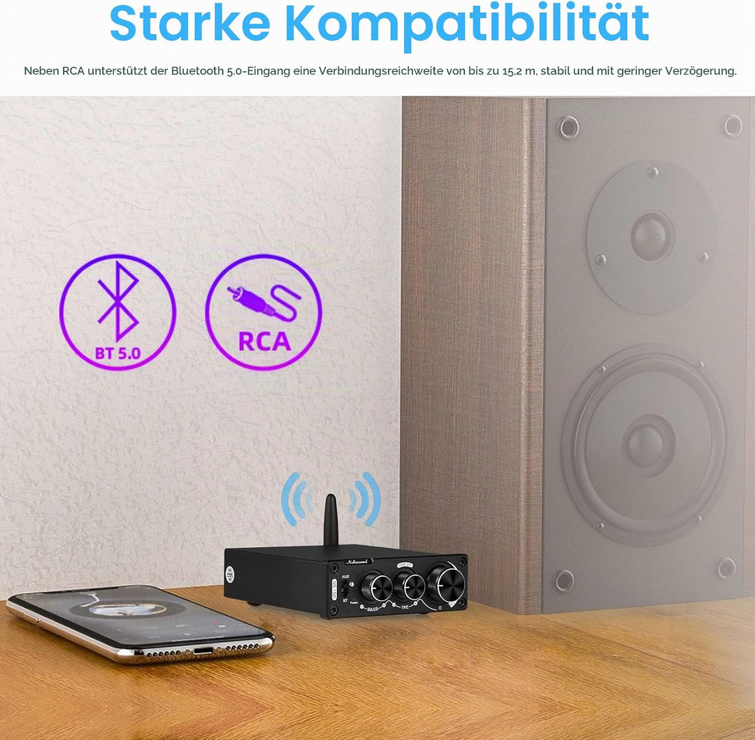 [Neu Aktualisiert] Nobsound 100W + 100W Mini Bluetooth Digital Verstärker HiFi-Stereo-Audio-2-Kanal-