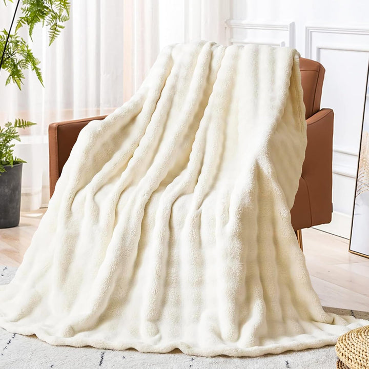 Bubble Decke - Weiss Kuscheldecke Kaninchen Flauschig,Dicke Und Warme Sofadecke Für Den Winter, Kuns
