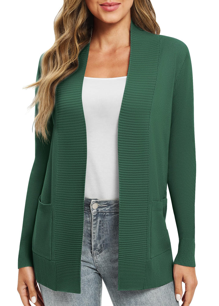 EXCHIC Damen Lange Ärmel Gestrickt Strickjacke Leicht Gemütlich Offene Vorderseite Lange Freizeitjac