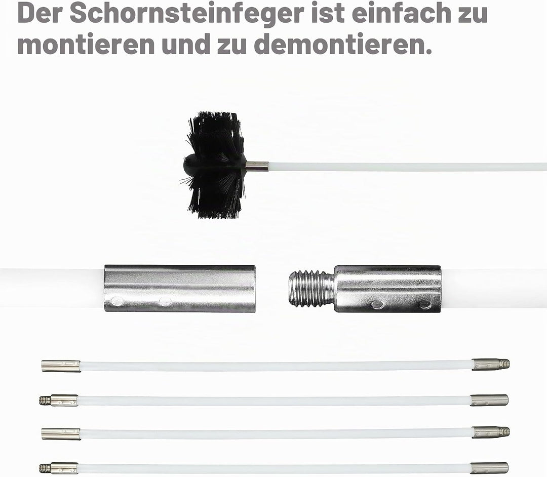 Kaminbürste Stange Set, Ofenrohrbürste Reinigungsset enthält 9 flexible Stangen, 1 Bürstenkopf und 1
