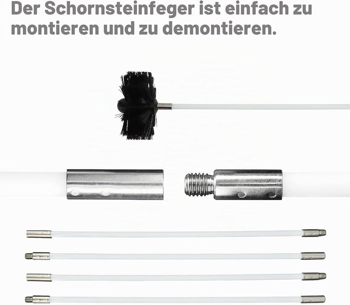 Kaminbürste Stange Set, Ofenrohrbürste Reinigungsset enthält 9 flexible Stangen, 1 Bürstenkopf und 1