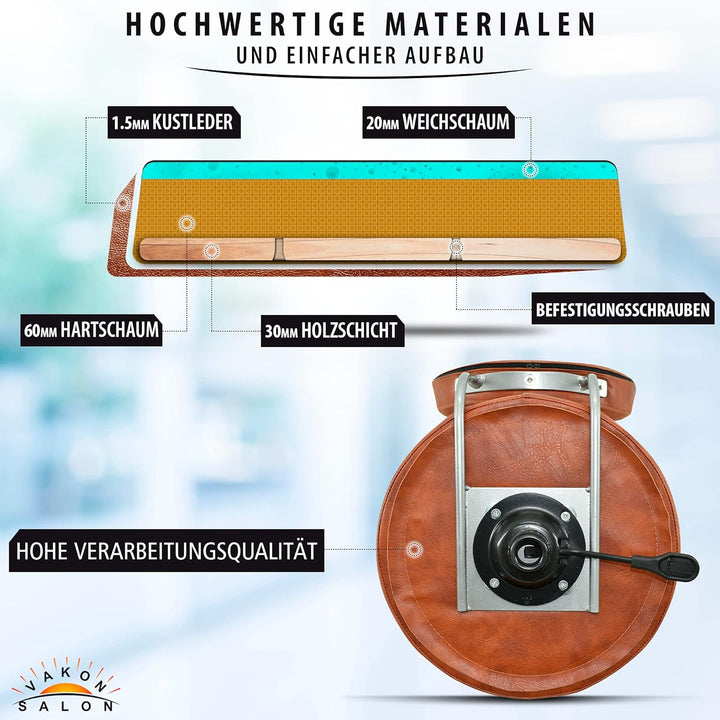 Premium Rollhocker Hellbraun mit ovaler Lehne höhenverstellbar von 55 bis 75 cm - Rundsitz- Drehhock