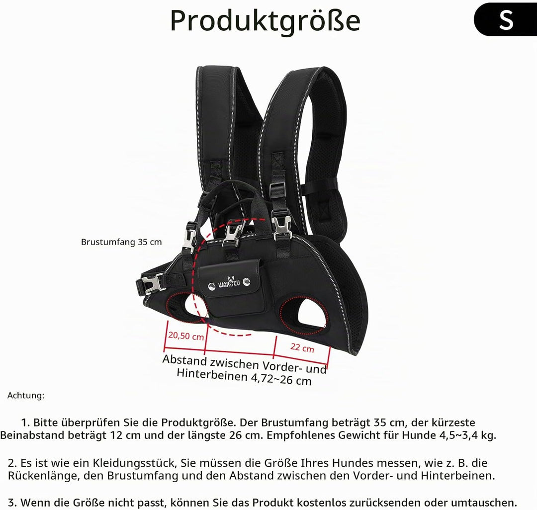 Wakytu Tragehilfe für kleine Hunde, Hebegeschirr, verstellbare gepolsterte atmungsaktive Gurte. Für