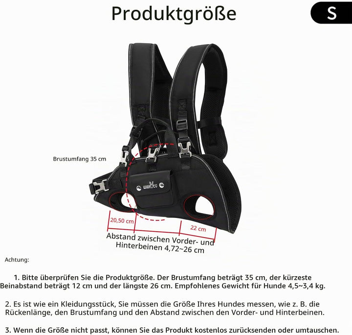 Wakytu Tragehilfe für kleine Hunde, Hebegeschirr, verstellbare gepolsterte atmungsaktive Gurte. Für