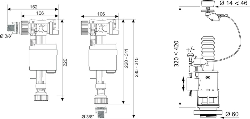 Wirquin 10722514 – Komplettset mit Doppelspülung, MW2-Mechanismus und Schwimmerventil Doblo