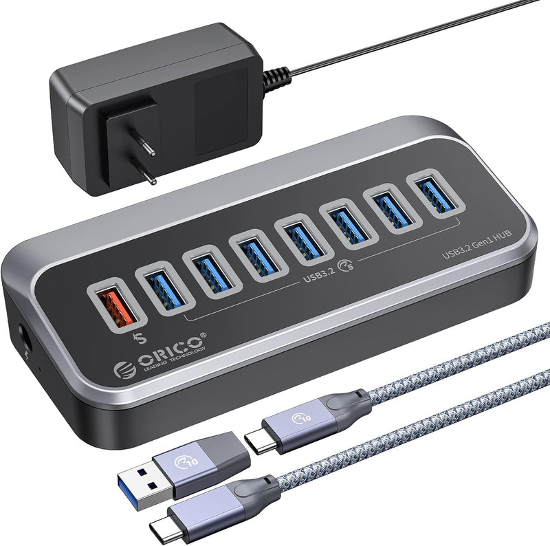 ORICO USB C Hub, 7 Port USB Hub 3.2 Gen 1, USB Verteiler 5Gbps Datenübertragung Port und einen Ladea