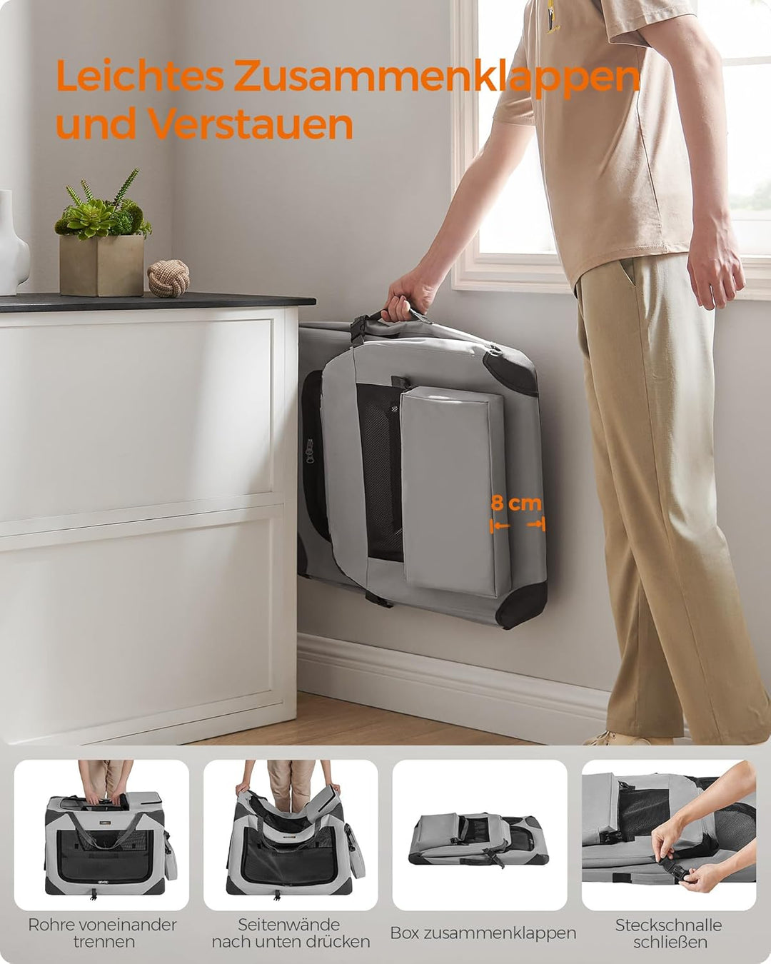 Feandrea Hundebox faltbar, Transportbox Hund, L, Hundetasche, Oxford-Gewebe, Netzstoff, atmungsaktiv