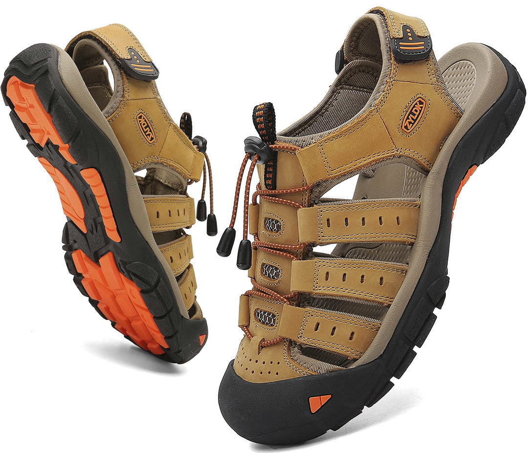 ZYLDK Herren Leder Sandalen Sport Outdoor Trekkingsandalen Atmungsaktive Leichte Wandersandalen Männ