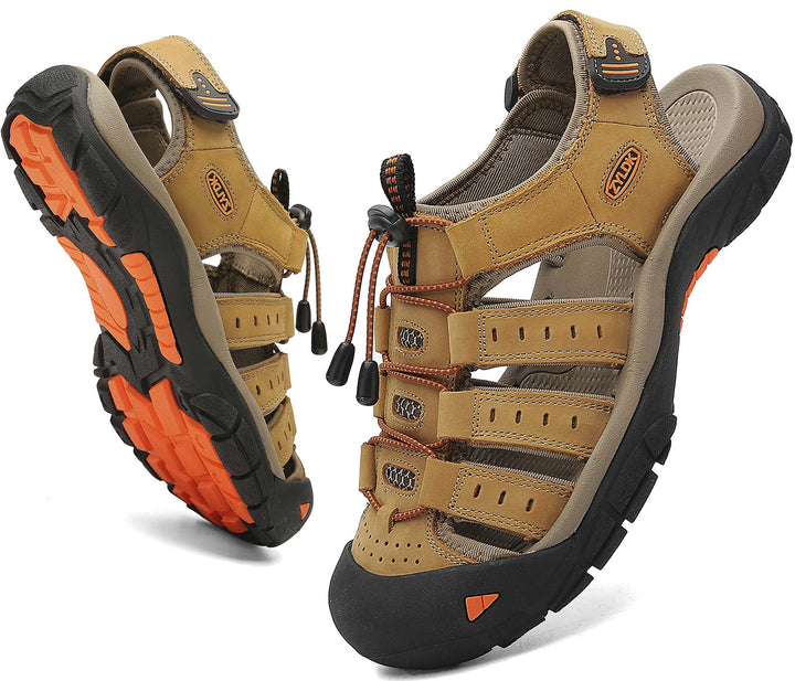 ZYLDK Herren Leder Sandalen Sport Outdoor Trekkingsandalen Atmungsaktive Leichte Wandersandalen Männ