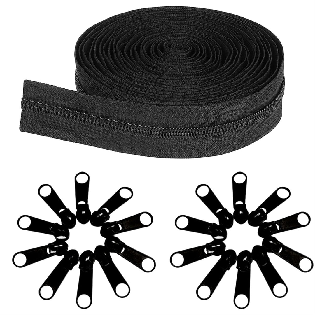 Amykite Endlosreissverschluss mit Zipper schwarz,10mm 10m Reissverschluss Meterware mit 20 Metall Sc