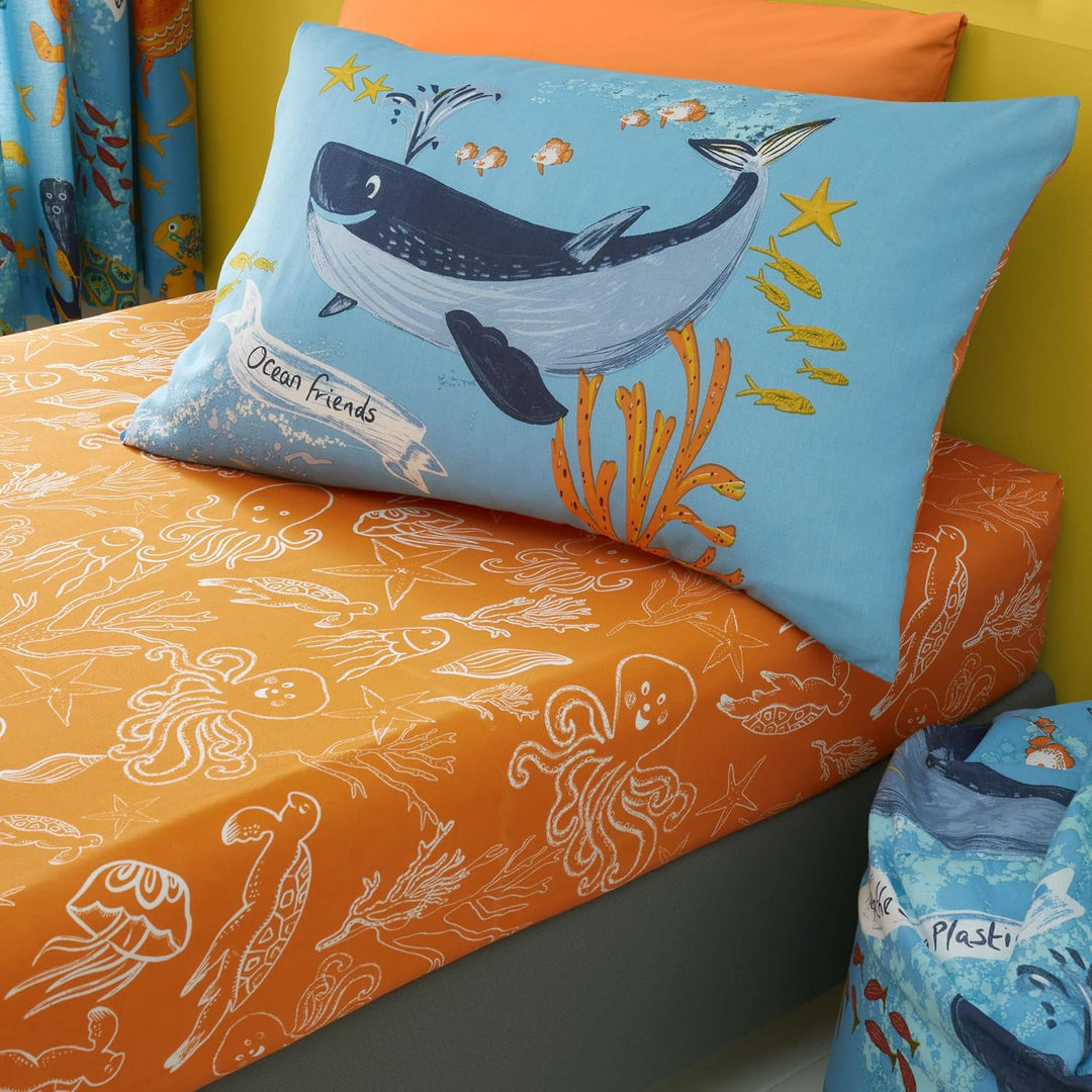 Happy Linen Company Sealife Bettwäsche-Set für Mädchen und Jungen, wendbar, Blau