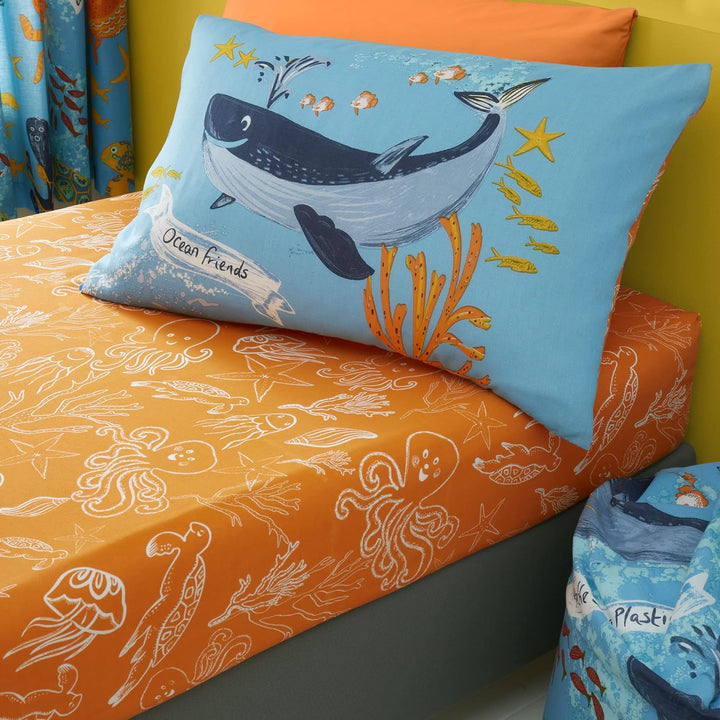 Happy Linen Company Sealife Bettwäsche-Set für Mädchen und Jungen, wendbar, Blau
