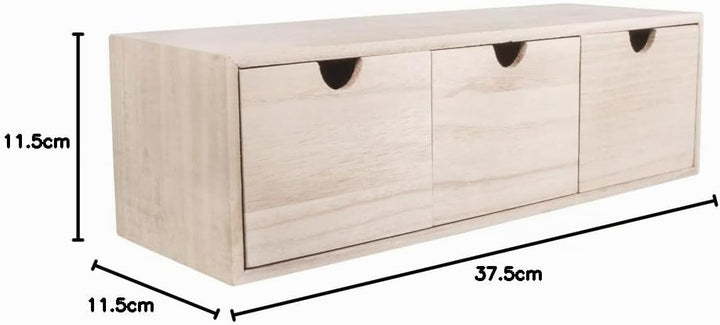 Rayher 6190300 Holzkommode mit 3 Schubladen, natur, 37,5 x 13 x 11,5 cm, Holz Kommödchen, Schubladen