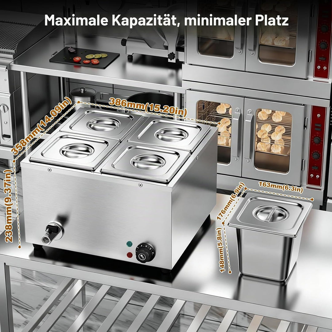 TAIMIKO Bain Marie Speisenwärmer 1500W Elektrisches Buffetwärmer 220V Schmelztopf Professioneller ko