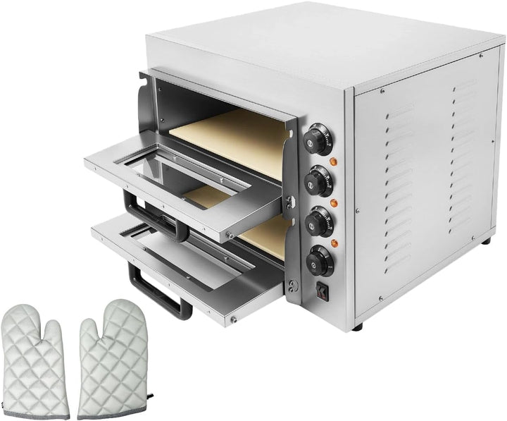 3000W Elektrischer Pizzaofen, Professioneller Doppelstock-Pizzaofen mit Timer &amp; Temperaturkontrolle,