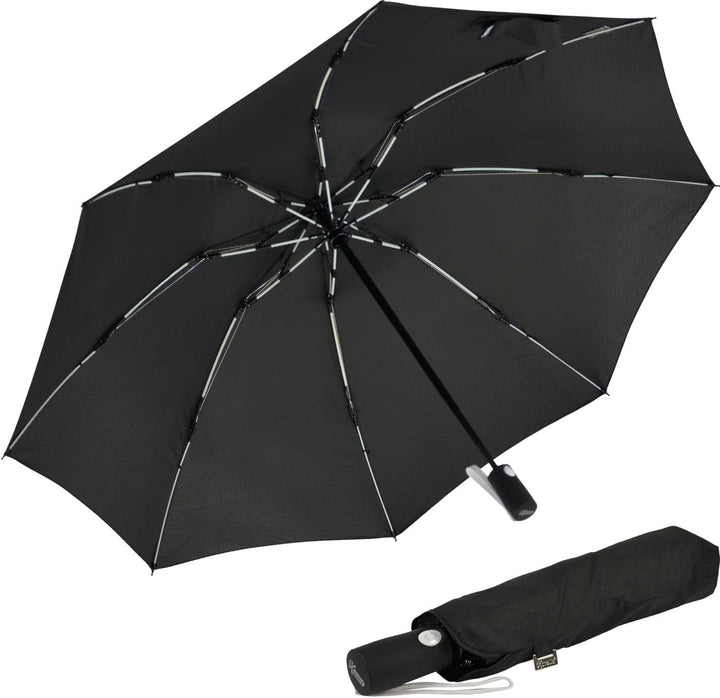 iX-brella Reverse umgekehrt öffnender Fiberglas-Taschenschirm mit farbigen Speichen - schwarz-weiss,