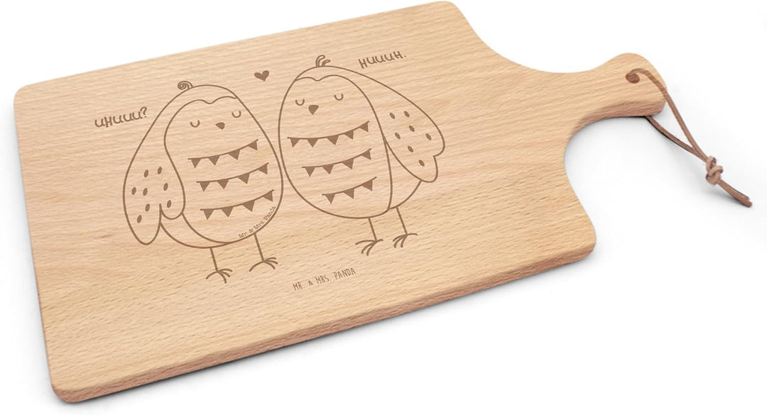 Mr. & Mrs. Panda Brotzeitbrett Eulen Liebe - Geschenk, Schneidebrett, Owl, Frühstücksbrettchen, Eule