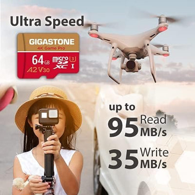 Gigastone 4K Game Pro 64GB MicroSDXC Speicherkarte 5er-Pack und SD-Adapter mit A2 App-Leistung bis z