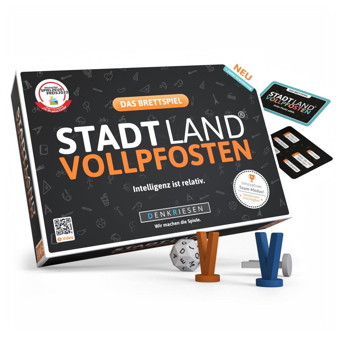 DENKRIESEN - Stadt Land Vollpfosten® Das Brettspiel | Grundspiel inkl. Junior Erweiterung | Ab 8 Jah
