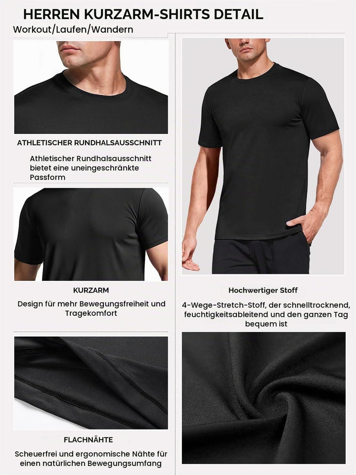 Boyzn 3er Pack Sport Tshirts Herren Kurzarm T-Shirts Funktionsshirt Laufshirt Schnelltrocknend Atmun