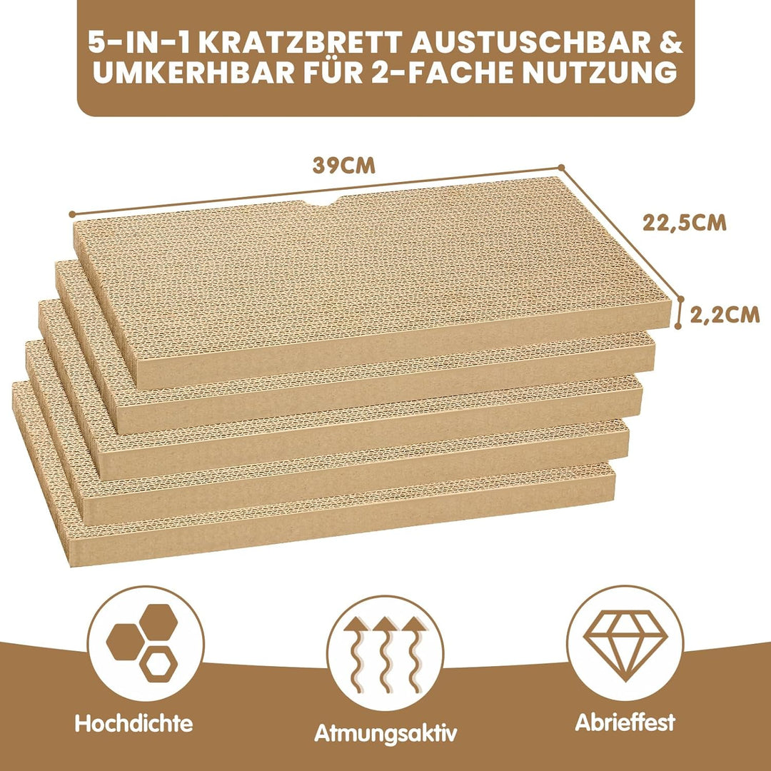 Ycozy Kratzbrett Katze mit Box und 5 Kratzbrettern, Gross Doppelseitige Kratzpappe für Katzen Hochwe