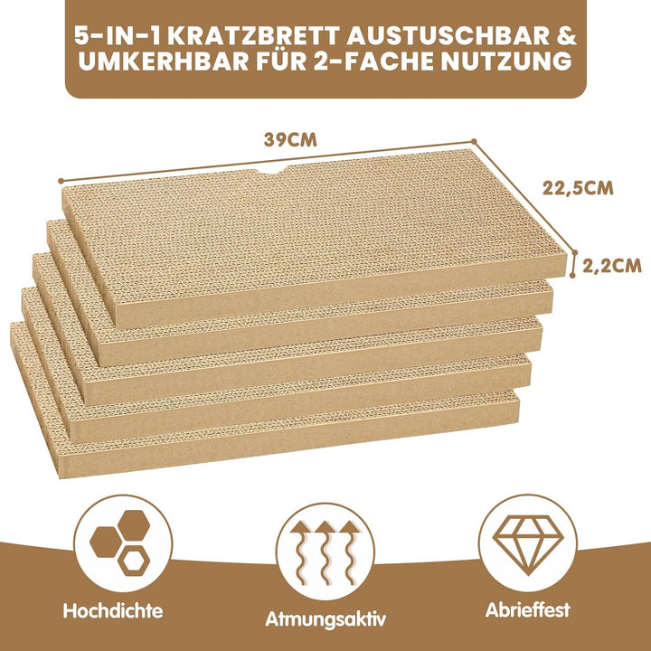 Ycozy Kratzbrett Katze mit Box und 5 Kratzbrettern, Gross Doppelseitige Kratzpappe für Katzen Hochwe