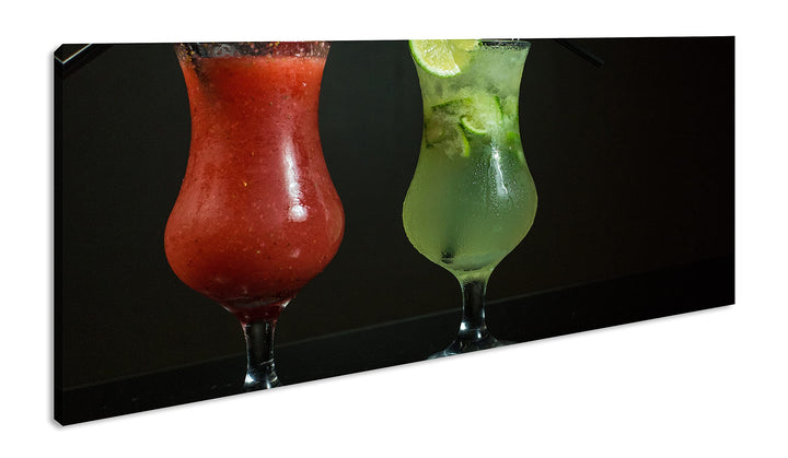 Dark appetitliche Cocktails Panorama 120x60 cm als Leinwandbild, Motiv fertig gerahmt auf Echtholzra