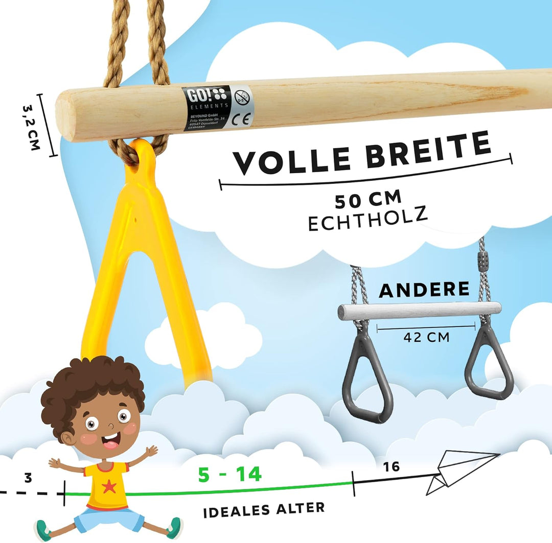 GO!elements Trapez Schaukel Garten - Kinderschaukel Outdoor Indoor - Schaukelsitz Schaukelbrett Bret