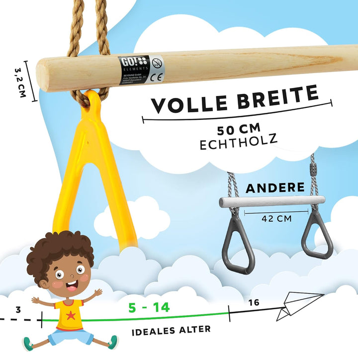 GO!elements Trapez Schaukel Garten - Kinderschaukel Outdoor Indoor - Schaukelsitz Schaukelbrett Bret