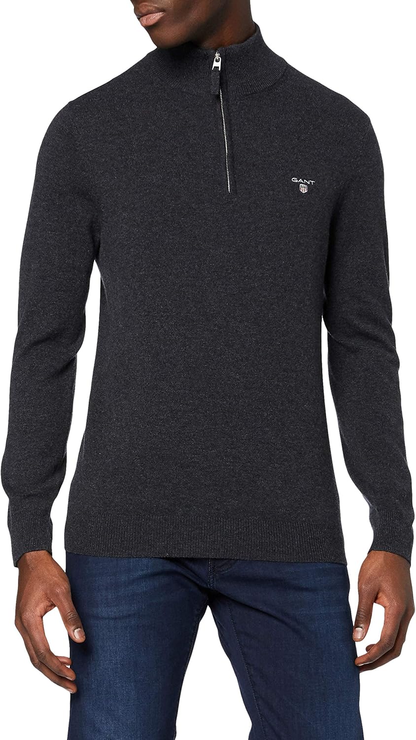 GANT Herren Superfine Lambswool Half Zip Strickjacke M Antracit Melange, M Antracit Melange