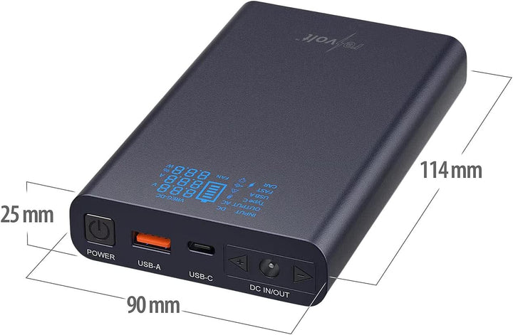 revolt Powerbank 19V DC-Ausgang: USB-Powerbank mit 18 Ah, DC 3-24 V, Starthilfe, QC & USB-C PD, 160