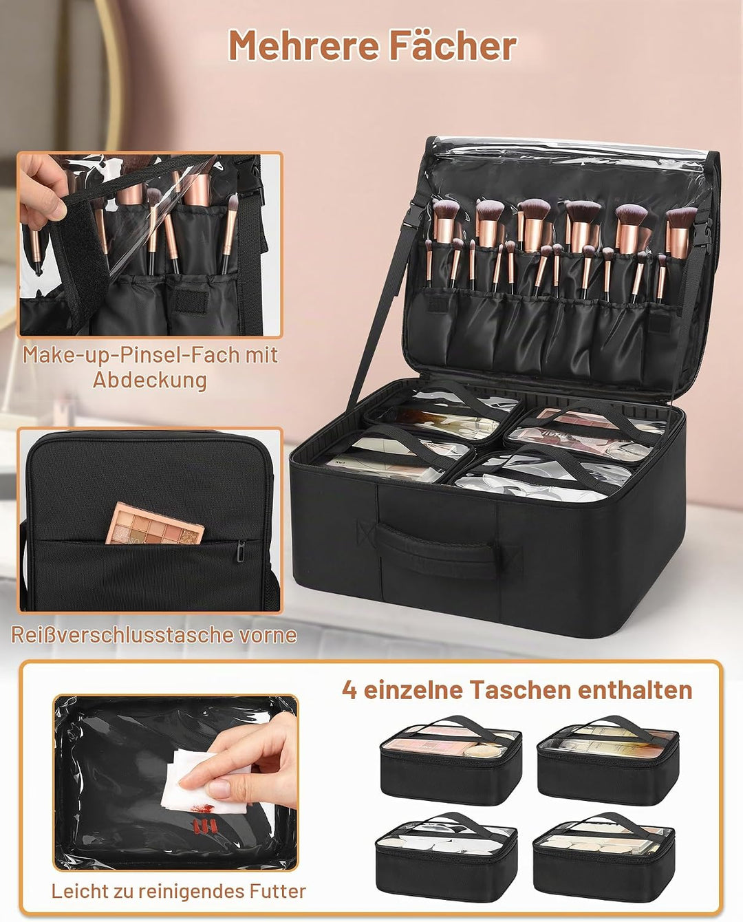 Relavel Make-up Rucksack XL, Profi Reise Make-up Koffer Set für Make-up-Künstler – Mit 4 transparent