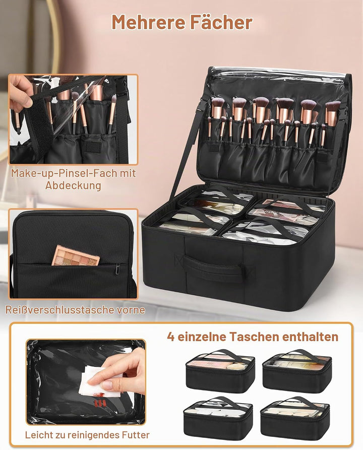 Relavel Make-up Rucksack XL, Profi Reise Make-up Koffer Set für Make-up-Künstler – Mit 4 transparent