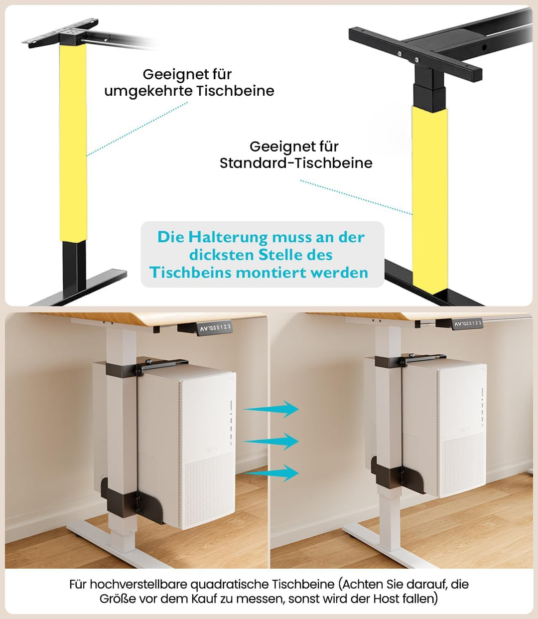 PC Halterung Unter Schreibtisch Ohne Bohren, CPU Halterung für Höhenverstellbarer Schreibtisch, Comp