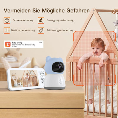 ACEBELL 2K Babyphone mit Kamera, PTZ 360° 5'' WLAN Video Babyphone mit App, 4×Zoom, Automatische Ver