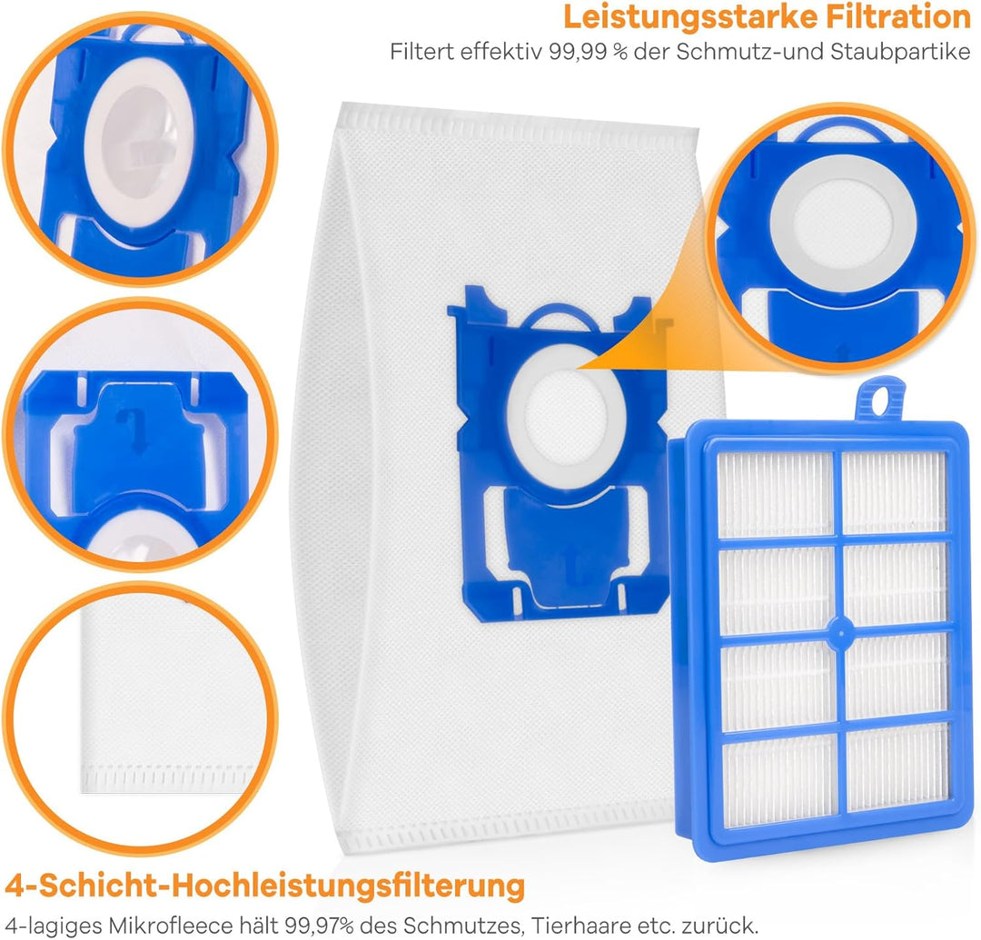 8 Stück für aeg vx9-2-öko beutel + 2 Stück Filters für AEG VX6 VX7 VX8 VX9 Bodenstaubsauger VX6-2 VX