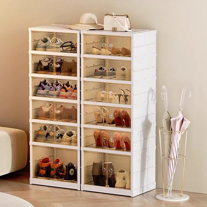 OHMG 6 Lagen Schuhboxen, Aufbewahrungsboxen für Schuhe, aus Kunststoff, transparent, stapelbar, falt