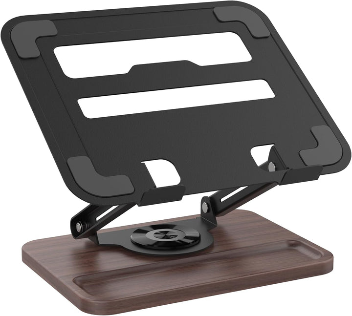 SupeDesk Laptop Ständer mit 360° drehbarer hölzerner Basis,verstellbarer Laptopständer mit Staufach,