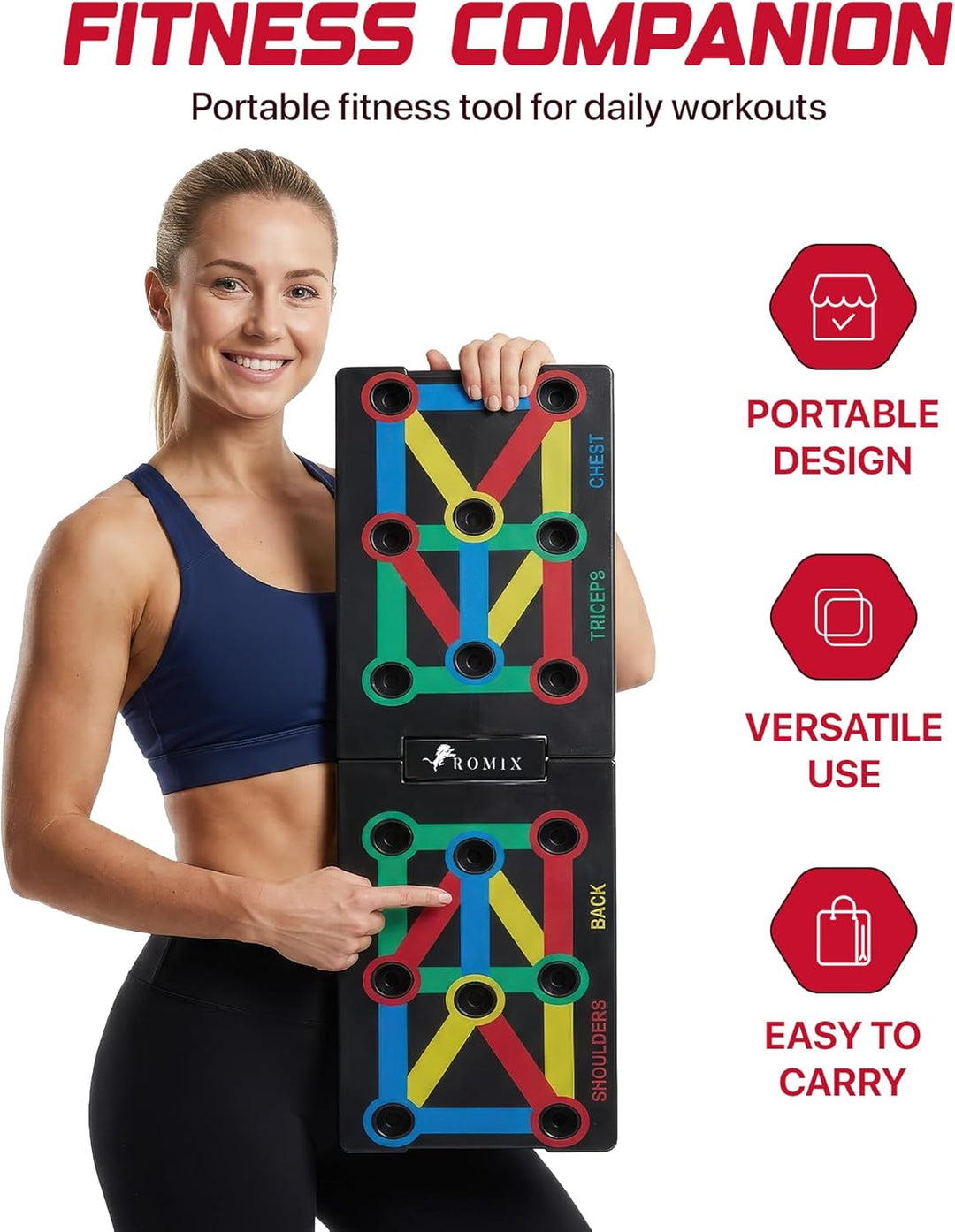 ROMIX Liegestützbrett, 12 in 1 Multifunktions Tragbares Push Up Board, Liegestützständer, Muskelbret