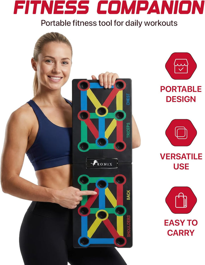 ROMIX Liegestützbrett, 12 in 1 Multifunktions Tragbares Push Up Board, Liegestützständer, Muskelbret