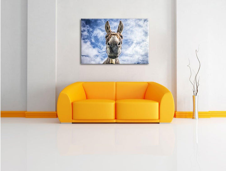 Pixxprint Lustiger Esel, Format: 100x70 auf Leinwand, XXL riesige Bilder fertig gerahmt mit Keilrahm