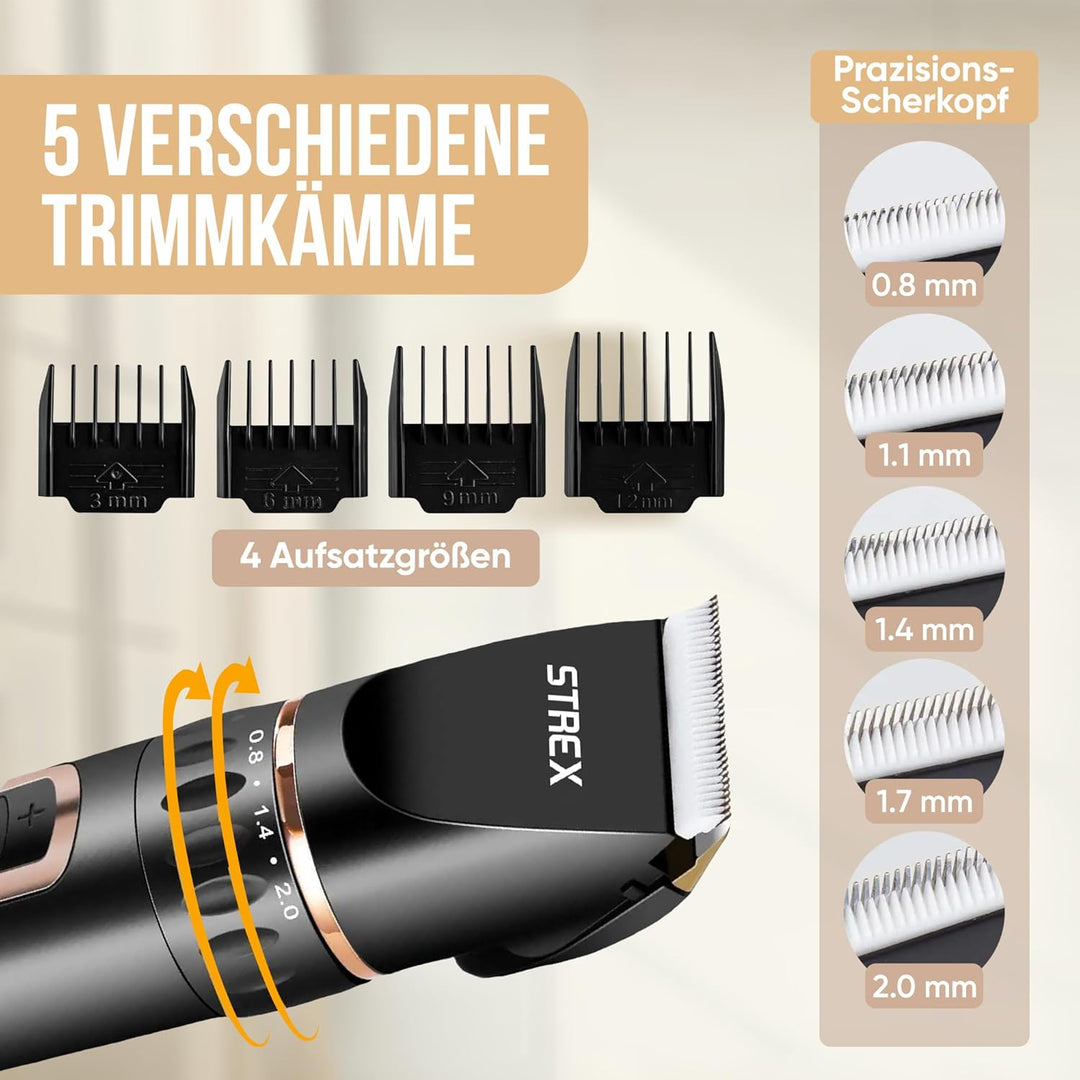 Strex Hundeschermaschine/Tierschermaschine Extra Leise - Kabellos - 5 Modi - Hundetrimmer für alle F