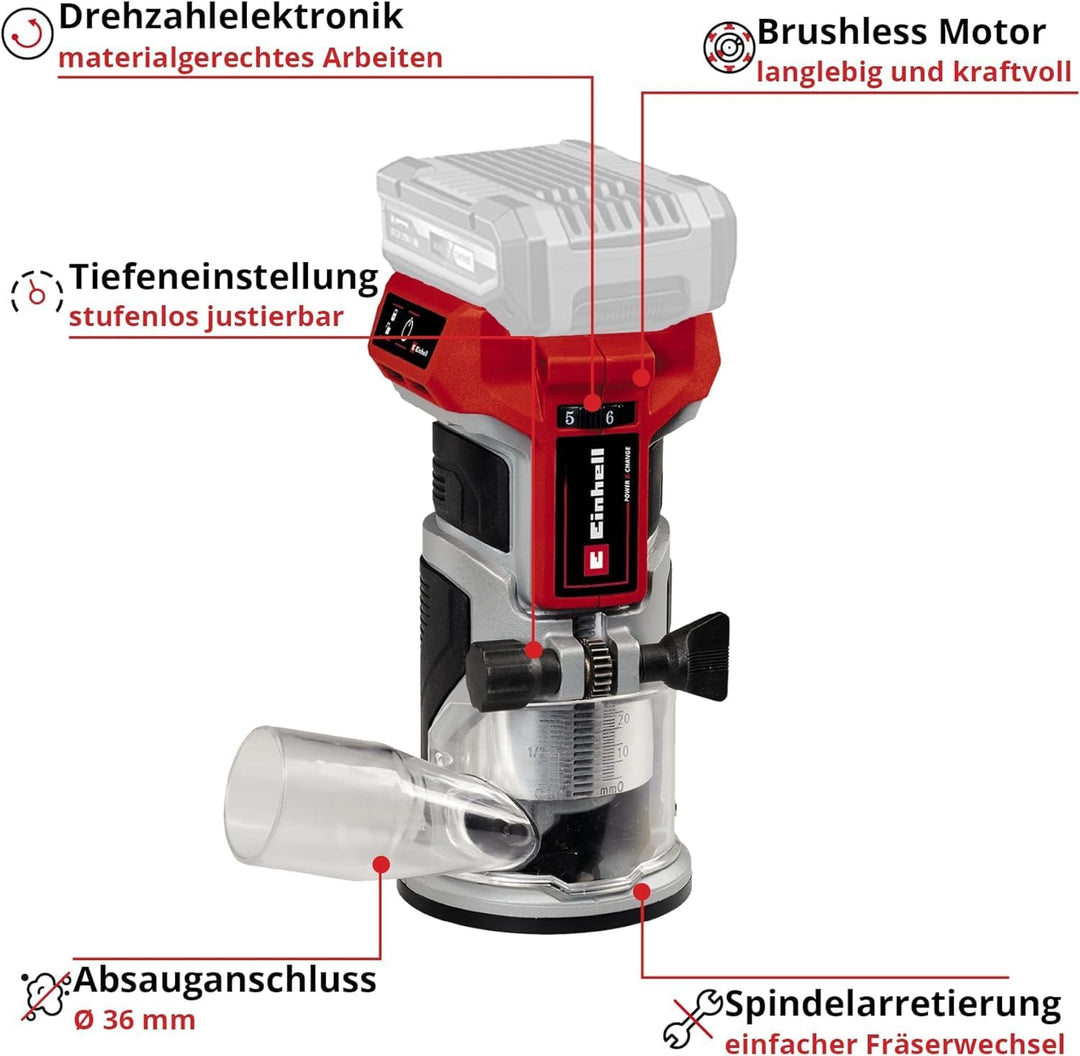 Einhell Professional Akku-Kantenfräse TP-ET 18 Li BL-Solo Power X-Change (18V, Li-Ion, 40 mm Hubhöhe