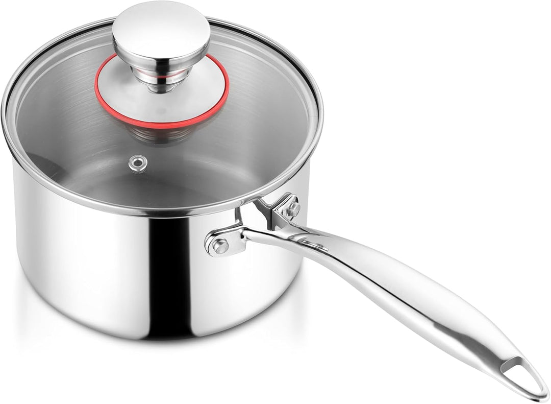 Herogo Stielkasserolle, 18/10 Edelstahl Milchtopf mit Deckel 1 L, 14 cm Saucenpfanne Kochtopf mit La