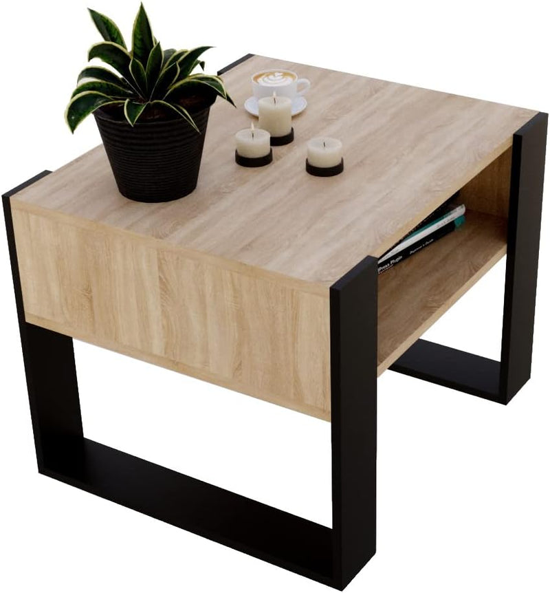 Couchtisch KARO rechteckiger Kaffeetisch aus Holz Modern Teetisch 65 x 53,6 45cm massiv und stabil (