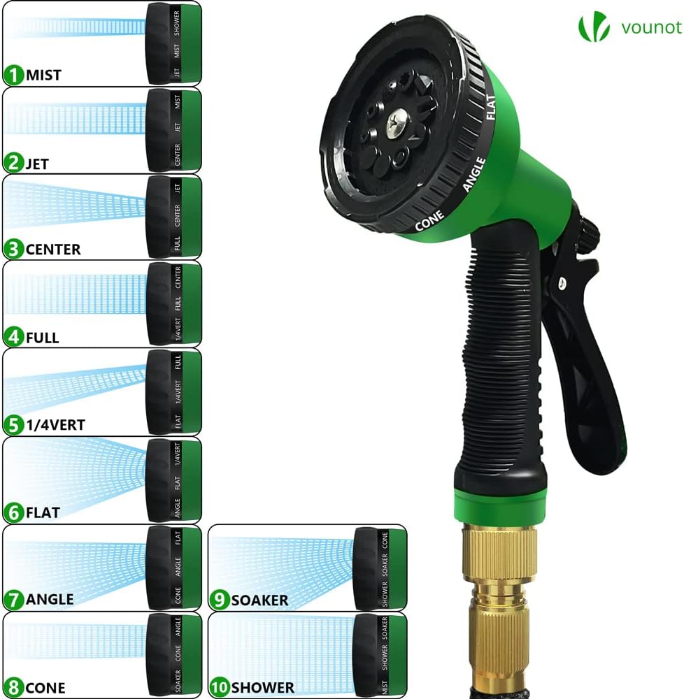 VOUNOT Flexibler Gartenschlauch 15 m, Flexibel Wasserschlauch Dehnbarer mit 10 Sprühfunktionen, 1/2