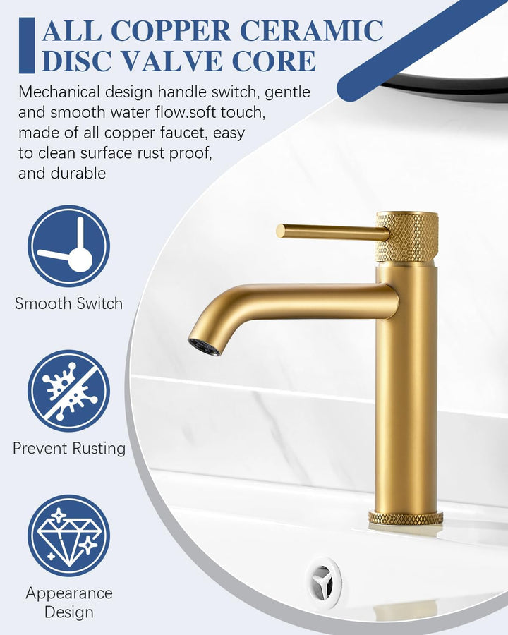 Wasserhahn Bad Waschtischarmatur Gold, Armatur Badezimmer mit Auslauf Höhe 105 mm, Einhebelarmatur G