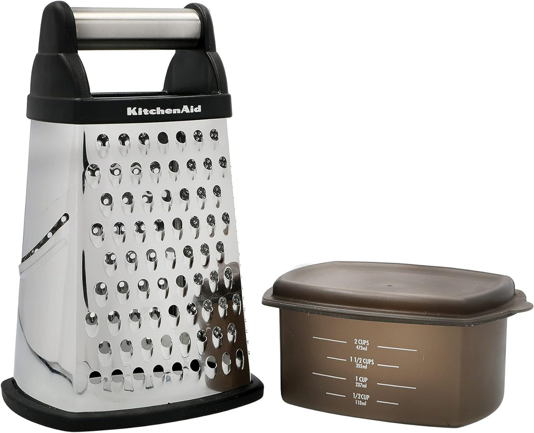 KitchenAid Vierkantreibe, 4-seitige Käsereibe aus Edelstahl mit Hobel, Reibe und Zesteur Single, Sin